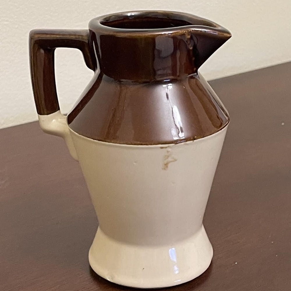 Vintage Nelson McCoy Pottery USA Brown White Glazed Drip Pitcher